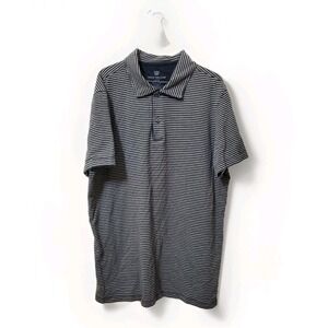 Mack‎ Weldon Polo Shirt Mens Large Black Gray Stripe Pima Cotton Classic Casual
